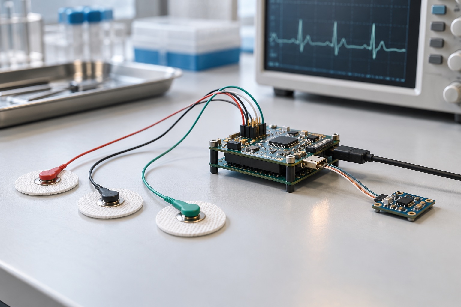 Biomedical sensor prototype connected to a signal acquisition board