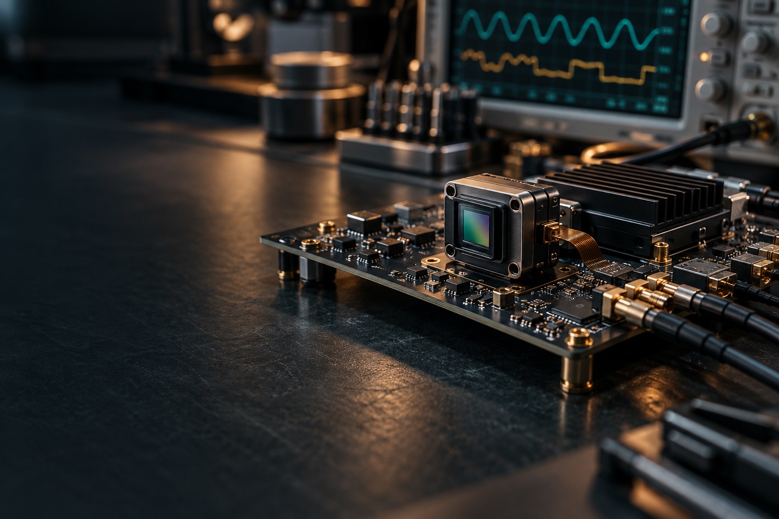 Sensor and embedded-computing prototype on an engineering workbench